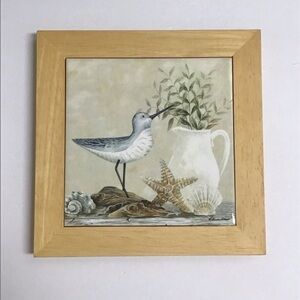 Vintage Diane Arthurs Framed Ceramic Tile Trivet Sandpiper Shells 8x8” Wall Art